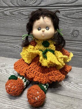 Vintage 1970s Crochet Doll Retro Fall Autumn Colors Vintage Handmade Braids